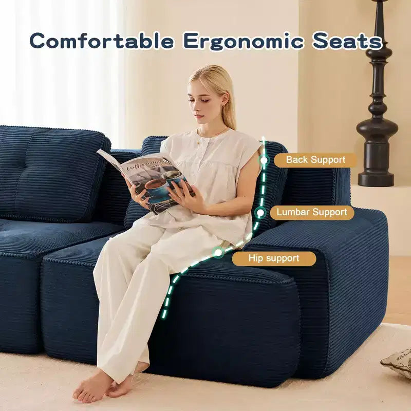 82 2-Seater Modern Camel L-Shaped Modular Sectional Sofa for Living Room, Corduroy Fabric Pearl-like piping Tufted Design No Assembly