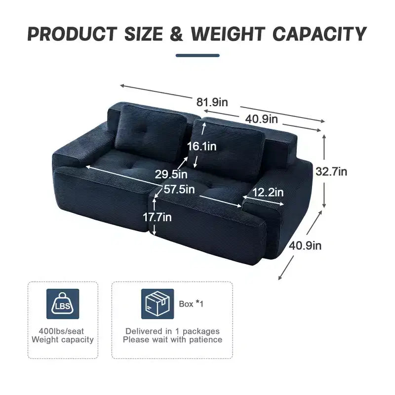 82 2-Seater Modern Camel L-Shaped Modular Sectional Sofa for Living Room, Corduroy Fabric Pearl-like piping Tufted Design No Assembly