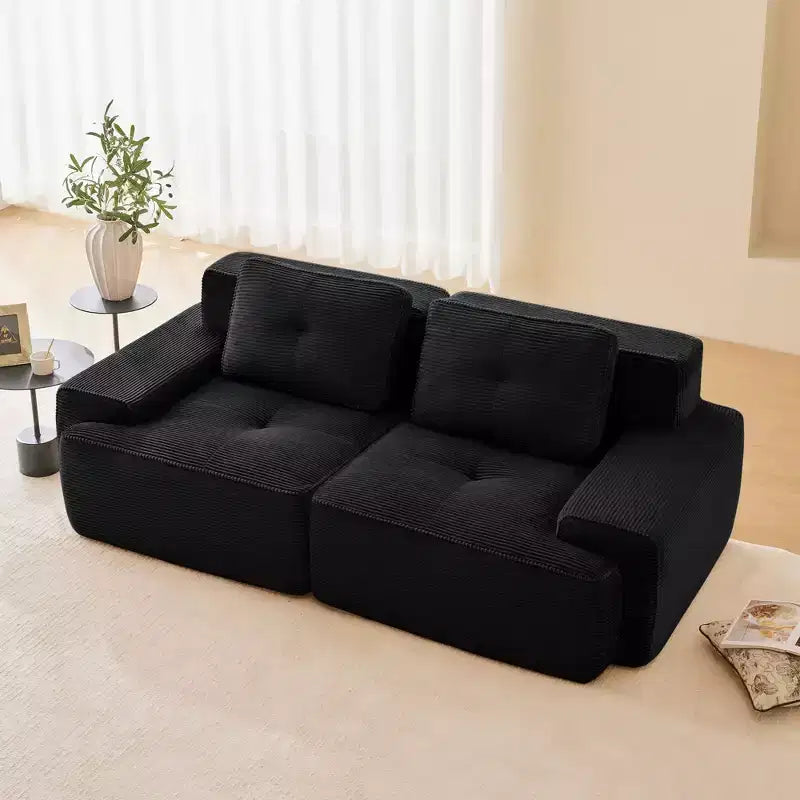 82 2-Seater Modern Camel L-Shaped Modular Sectional Sofa for Living Room, Corduroy Fabric Pearl-like piping Tufted Design No Assembly