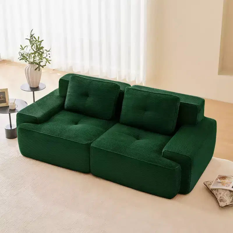 82 2-Seater Modern Camel L-Shaped Modular Sectional Sofa for Living Room, Corduroy Fabric Pearl-like piping Tufted Design No Assembly