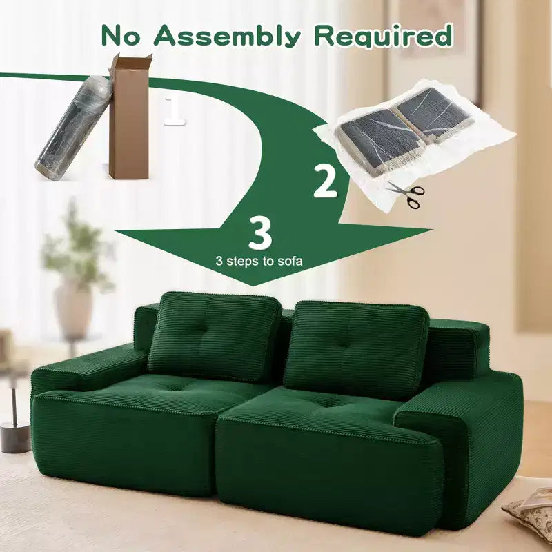 82 2-Seater Modern Camel L-Shaped Modular Sectional Sofa for Living Room, Corduroy Fabric Pearl-like piping Tufted Design No Assembly