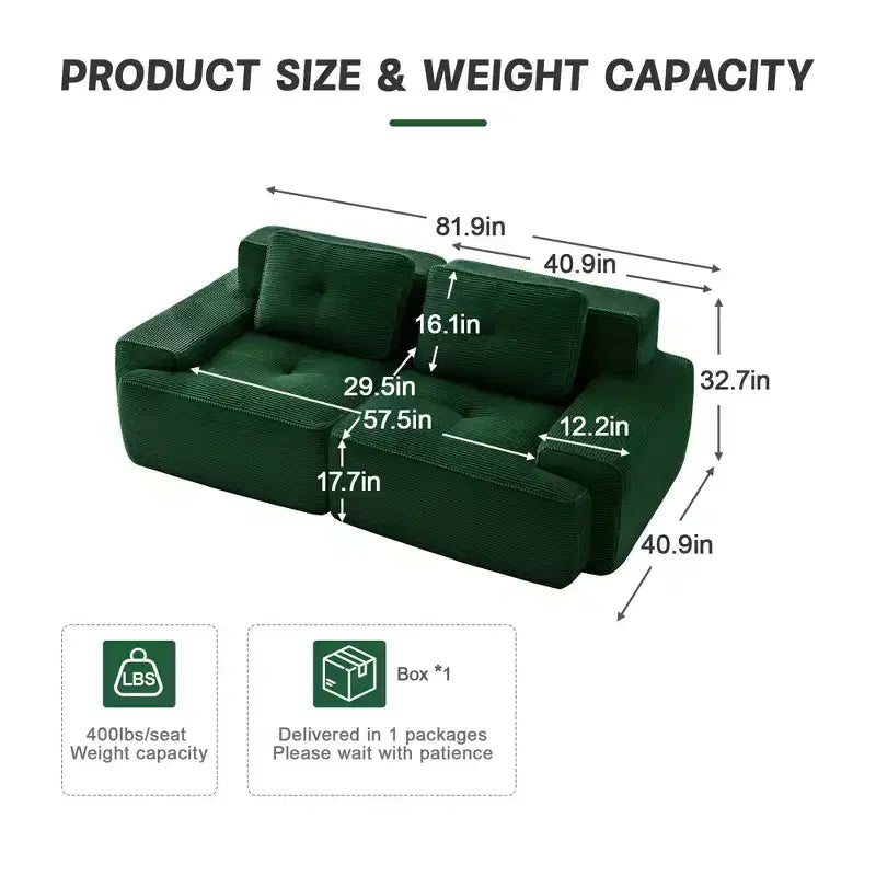 82 2-Seater Modern Camel L-Shaped Modular Sectional Sofa for Living Room, Corduroy Fabric Pearl-like piping Tufted Design No Assembly