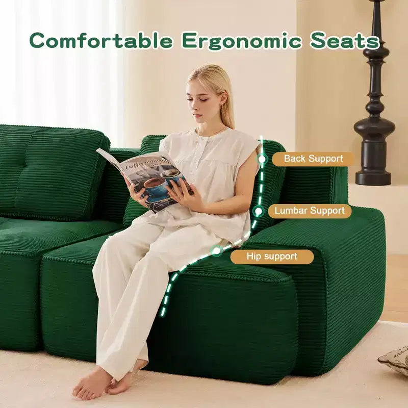 82 2-Seater Modern Camel L-Shaped Modular Sectional Sofa for Living Room, Corduroy Fabric Pearl-like piping Tufted Design No Assembly