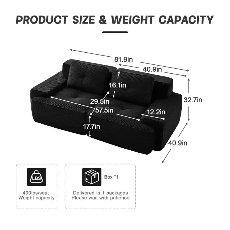 82 2-Seater Modern Camel L-Shaped Modular Sectional Sofa for Living Room, Corduroy Fabric Pearl-like piping Tufted Design No Assembly