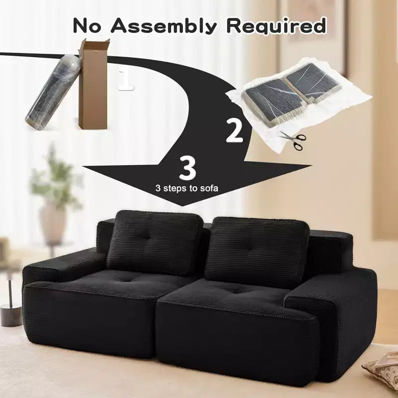 82 2-Seater Modern Camel L-Shaped Modular Sectional Sofa for Living Room, Corduroy Fabric Pearl-like piping Tufted Design No Assembly