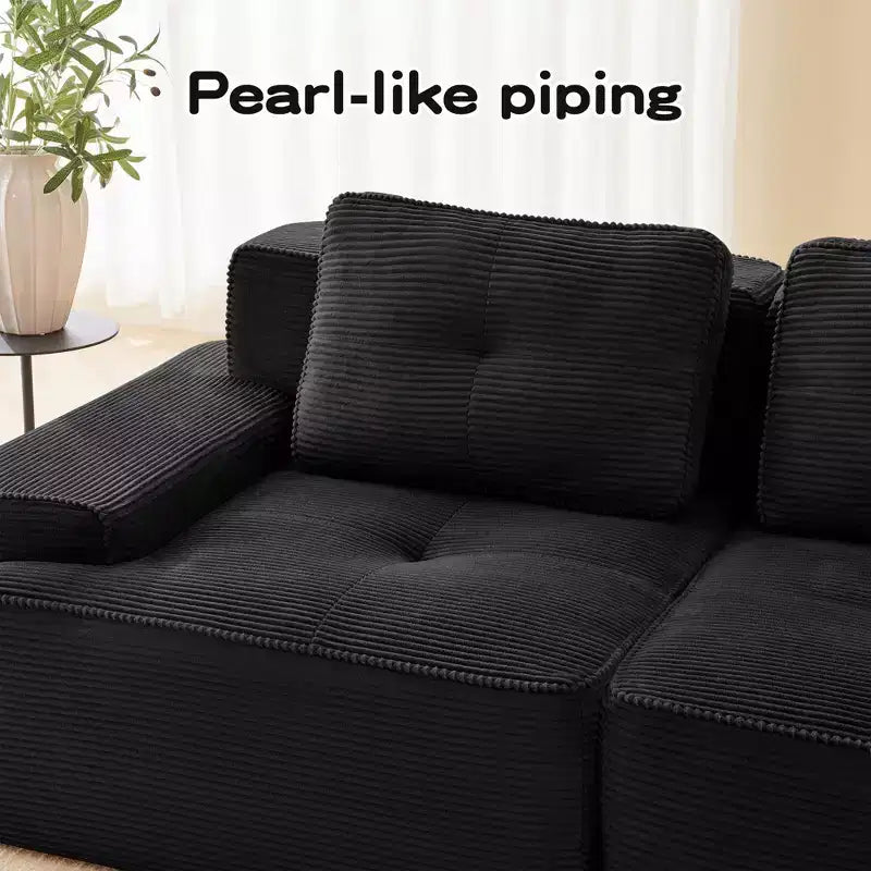 82 2-Seater Modern Camel L-Shaped Modular Sectional Sofa for Living Room, Corduroy Fabric Pearl-like piping Tufted Design No Assembly