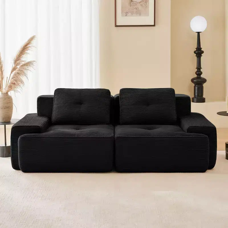 82 2-Seater Modern Camel L-Shaped Modular Sectional Sofa for Living Room, Corduroy Fabric Pearl-like piping Tufted Design No Assembly