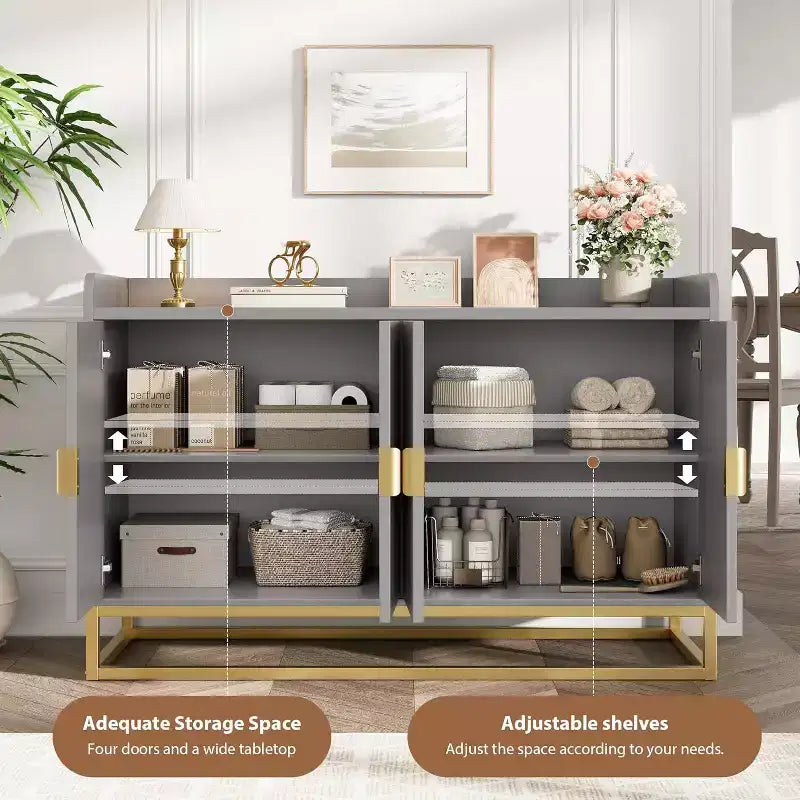 Buffet Cabinet with Storage Accent Sideboard with 4 Doors 47.2 Wide Fluted Credenza Modern Buffet Table Media Console Cabinet