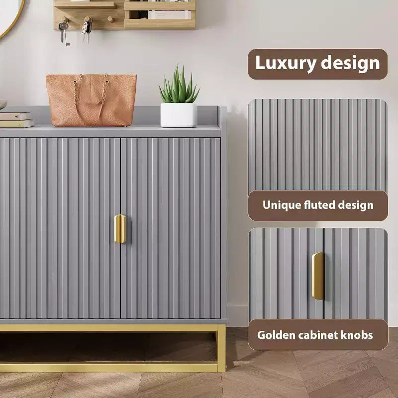 Buffet Cabinet with Storage Accent Sideboard with 4 Doors 47.2 Wide Fluted Credenza Modern Buffet Table Media Console Cabinet