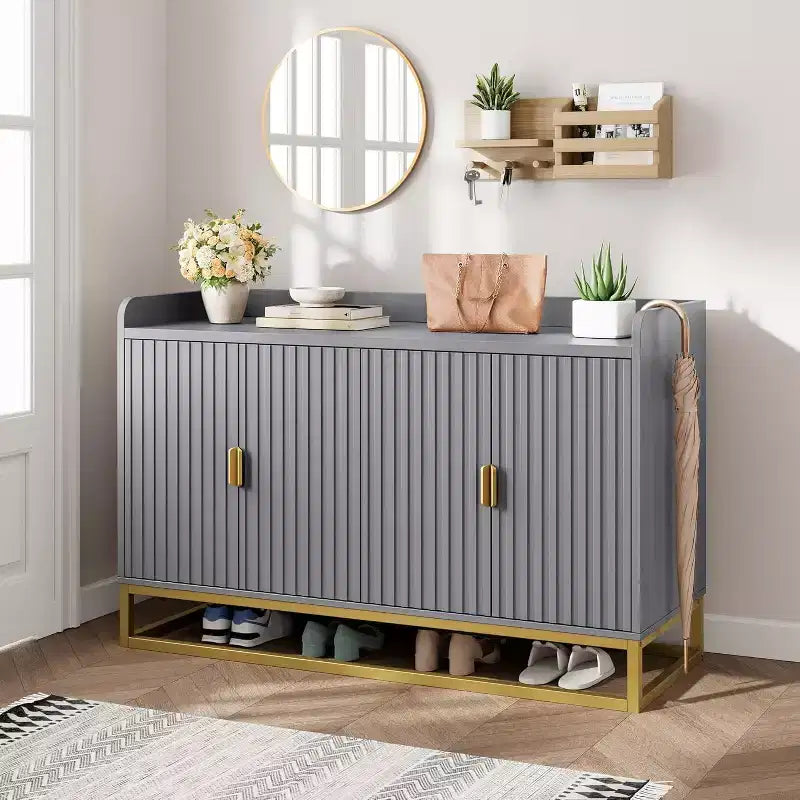 Buffet Cabinet with Storage Accent Sideboard with 4 Doors 47.2 Wide Fluted Credenza Modern Buffet Table Media Console Cabinet
