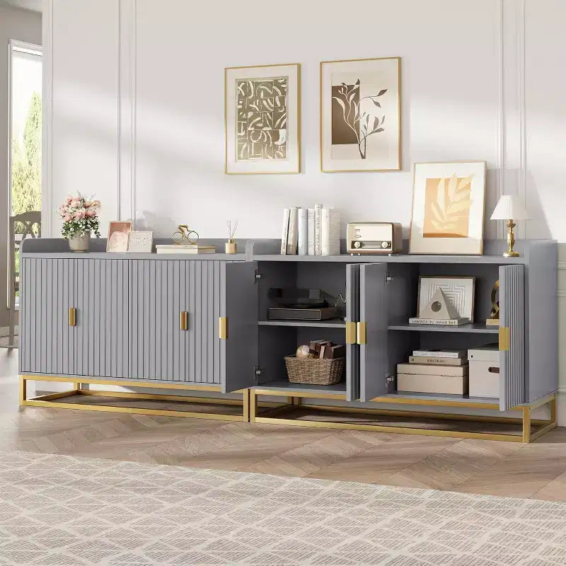 Buffet Cabinet with Storage Accent Sideboard with 4 Doors 47.2 Wide Fluted Credenza Modern Buffet Table Media Console Cabinet