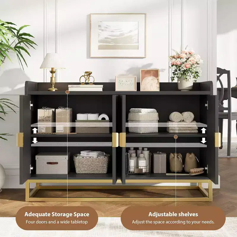 Buffet Cabinet with Storage Accent Sideboard with 4 Doors 47.2 Wide Fluted Credenza Modern Buffet Table Media Console Cabinet