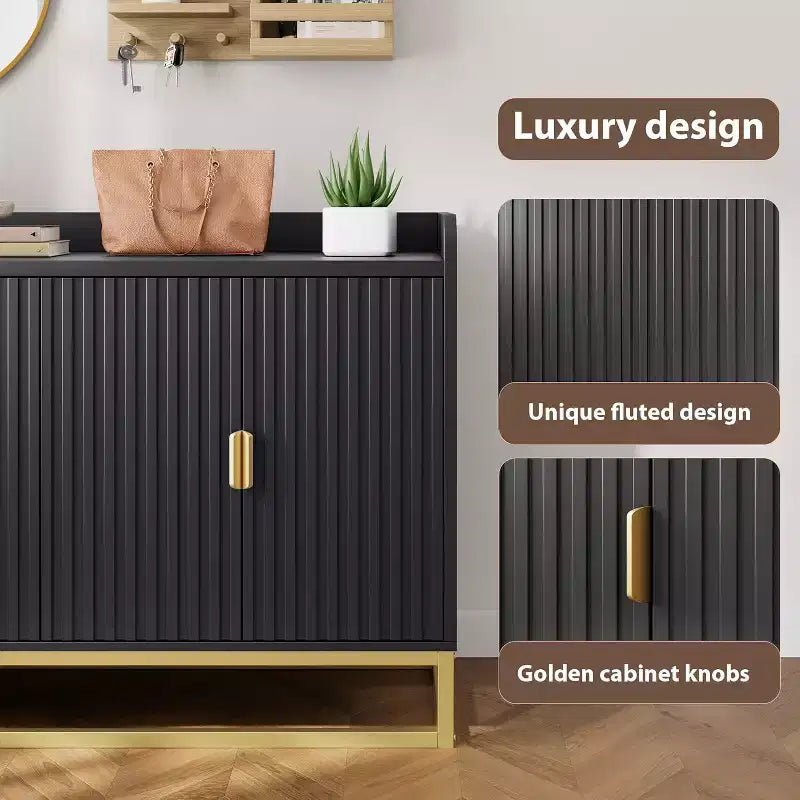 Buffet Cabinet with Storage Accent Sideboard with 4 Doors 47.2 Wide Fluted Credenza Modern Buffet Table Media Console Cabinet