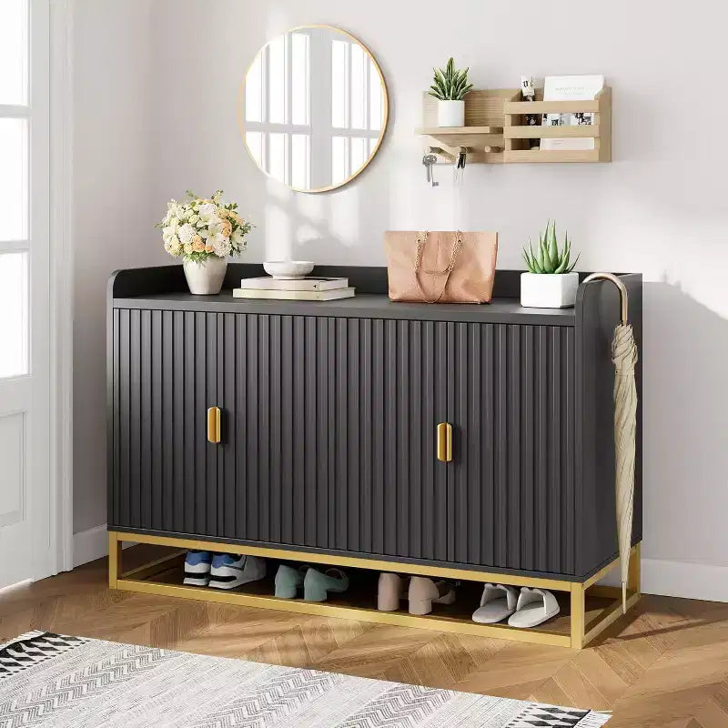 Buffet Cabinet with Storage Accent Sideboard with 4 Doors 47.2 Wide Fluted Credenza Modern Buffet Table Media Console Cabinet
