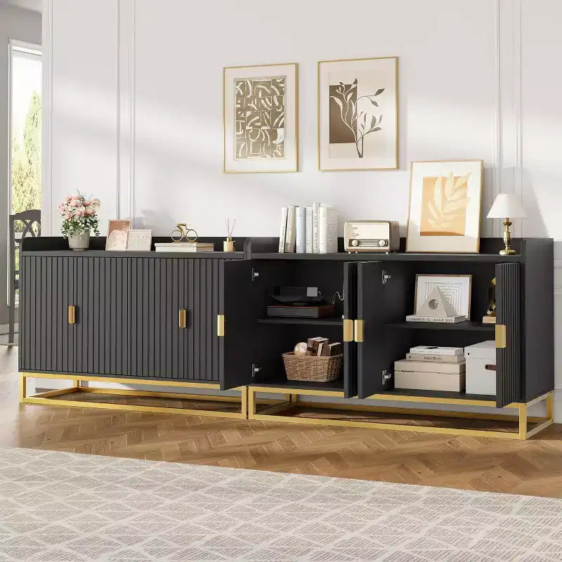 Buffet Cabinet with Storage Accent Sideboard with 4 Doors 47.2 Wide Fluted Credenza Modern Buffet Table Media Console Cabinet