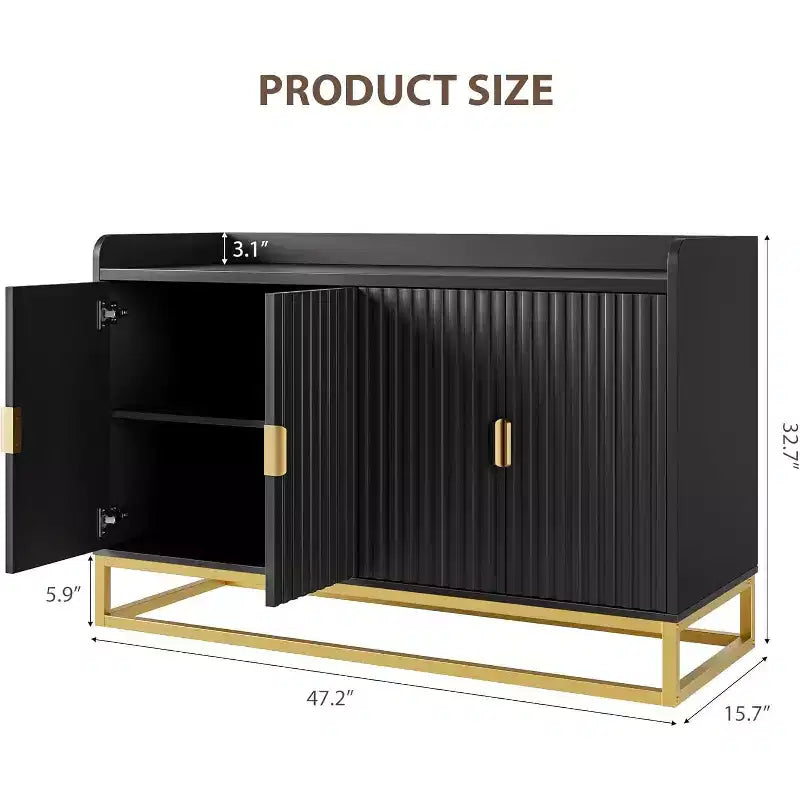 Buffet Cabinet with Storage Accent Sideboard with 4 Doors 47.2 Wide Fluted Credenza Modern Buffet Table Media Console Cabinet