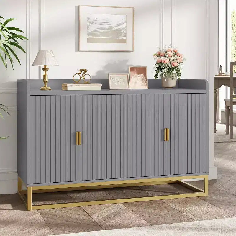 Buffet Cabinet with Storage Accent Sideboard with 4 Doors 47.2 Wide Fluted Credenza Modern Buffet Table Media Console Cabinet