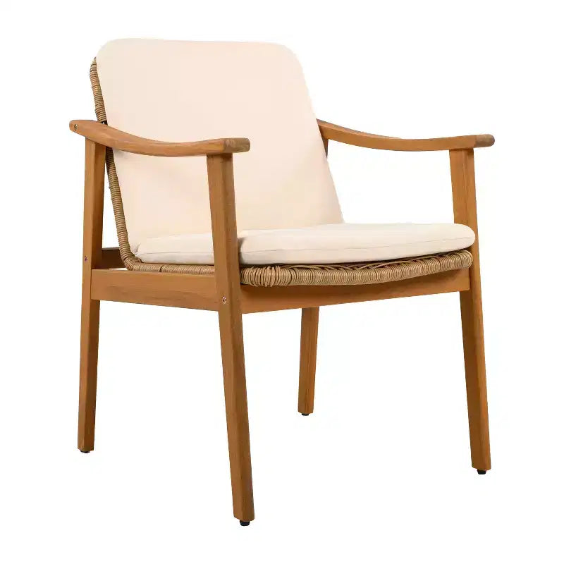 MAYEERTY Set of 2 Patio Acacia Wood Outdoor Chairs with PE Wicker & Waterproof Cushion 400lbs Capacity