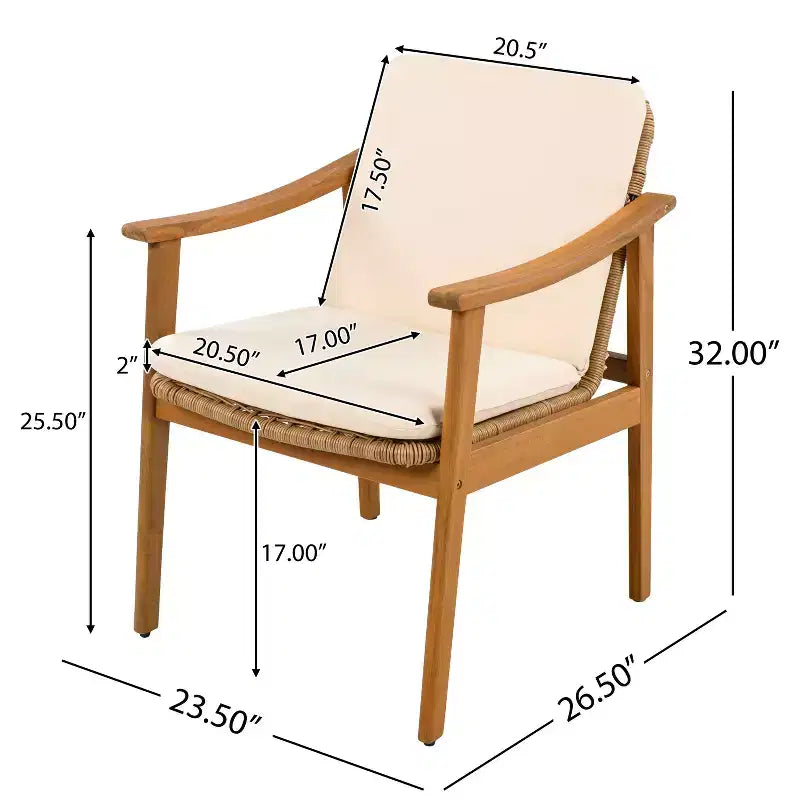 MAYEERTY Set of 2 Patio Acacia Wood Outdoor Chairs with PE Wicker & Waterproof Cushion 400lbs Capacity