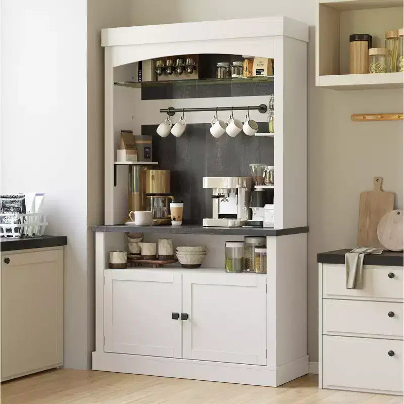 72'' Tall Coffee Bar Cabinet, Freestanding Kitchen Pantry Cabinet with Microwave Stand, Wood Cupboard Storage Cabinet for Kitchen Living Room