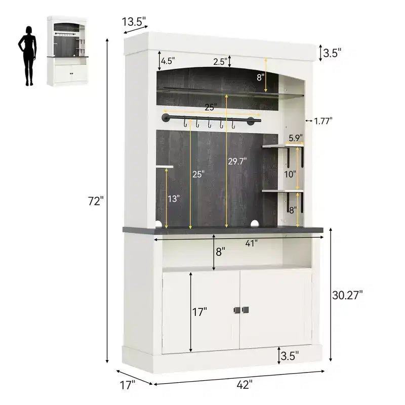 72'' Tall Coffee Bar Cabinet, Freestanding Kitchen Pantry Cabinet with Microwave Stand, Wood Cupboard Storage Cabinet for Kitchen Living Room