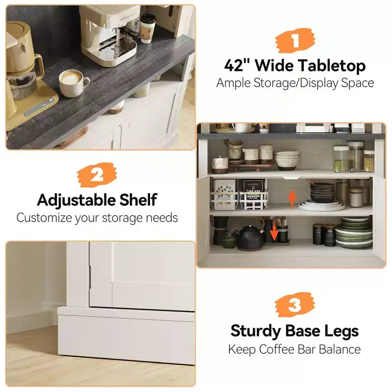 72'' Tall Coffee Bar Cabinet, Freestanding Kitchen Pantry Cabinet with Microwave Stand, Wood Cupboard Storage Cabinet for Kitchen Living Room