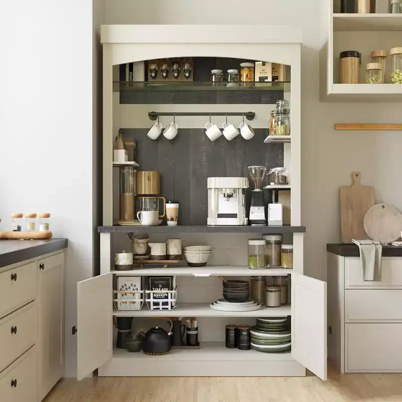 72'' Tall Coffee Bar Cabinet, Freestanding Kitchen Pantry Cabinet with Microwave Stand, Wood Cupboard Storage Cabinet for Kitchen Living Room
