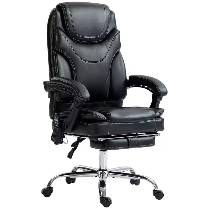6 Point Vibration Massage Office Chair, PU Leather Heated Reclining Computer Chair with Footrest