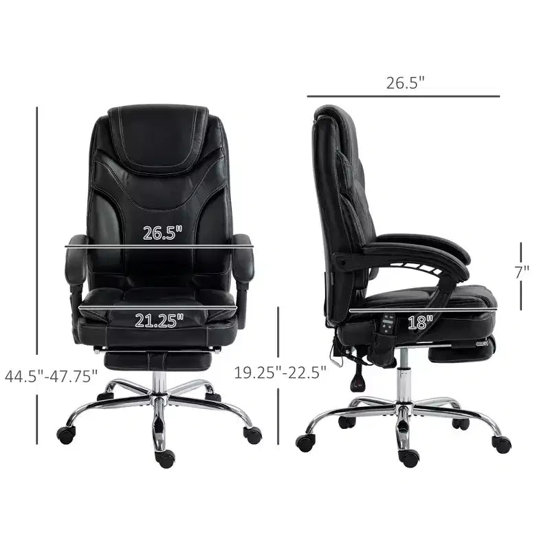 6 Point Vibration Massage Office Chair, PU Leather Heated Reclining Computer Chair with Footrest