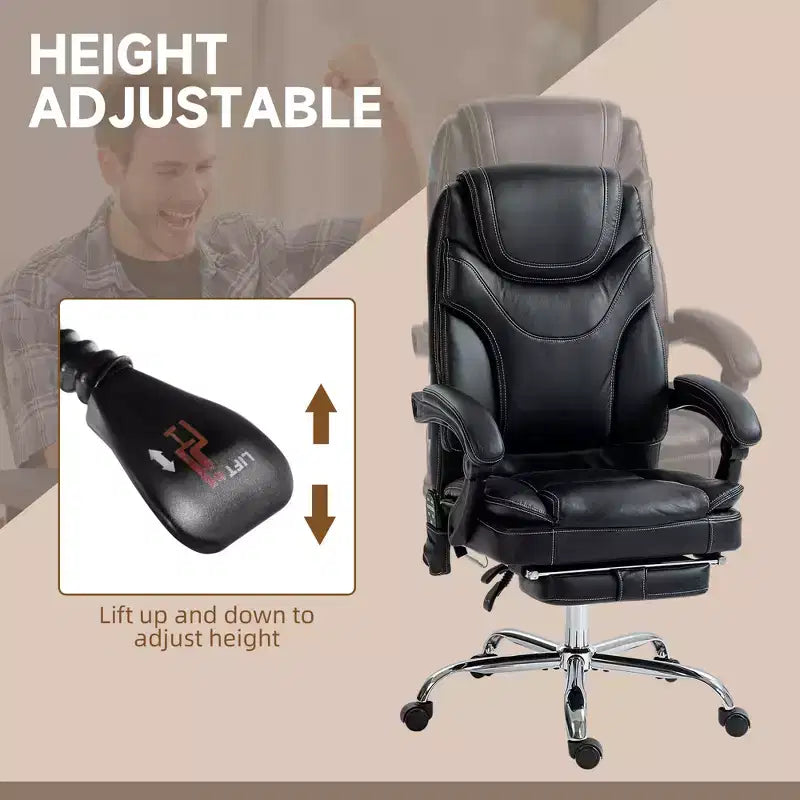 6 Point Vibration Massage Office Chair, PU Leather Heated Reclining Computer Chair with Footrest