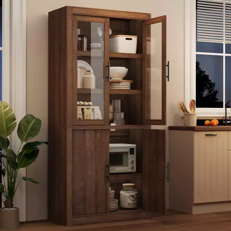 COZONY Tall Kitchen Pantry Cabinet, Farmhouse Wood Storage Cabinet with 4 Doors & Adjustable Shelves, 70 Large Organizer