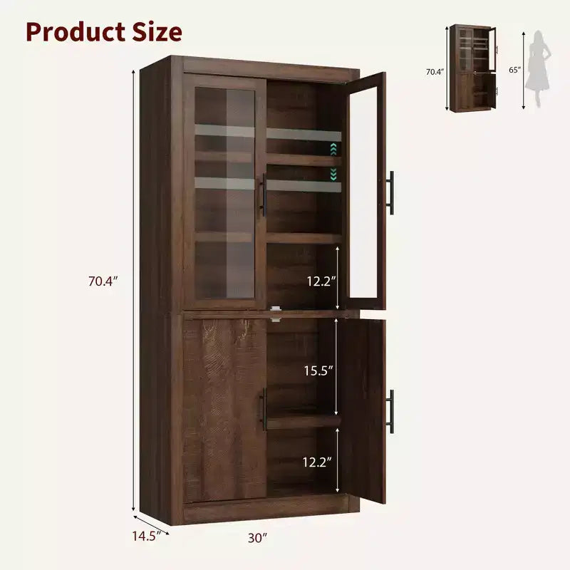COZONY Tall Kitchen Pantry Cabinet, Farmhouse Wood Storage Cabinet with 4 Doors & Adjustable Shelves, 70 Large Organizer