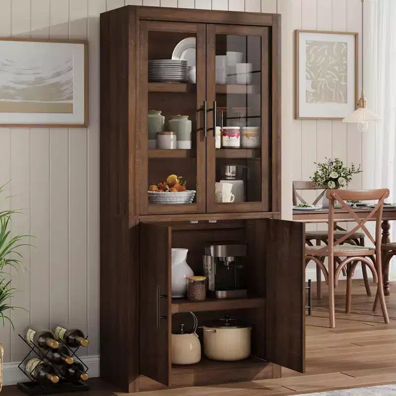 COZONY Tall Kitchen Pantry Cabinet, Farmhouse Wood Storage Cabinet with 4 Doors & Adjustable Shelves, 70 Large Organizer
