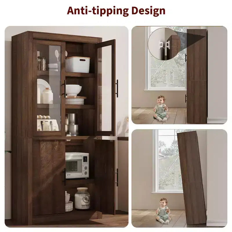 COZONY Tall Kitchen Pantry Cabinet, Farmhouse Wood Storage Cabinet with 4 Doors & Adjustable Shelves, 70 Large Organizer