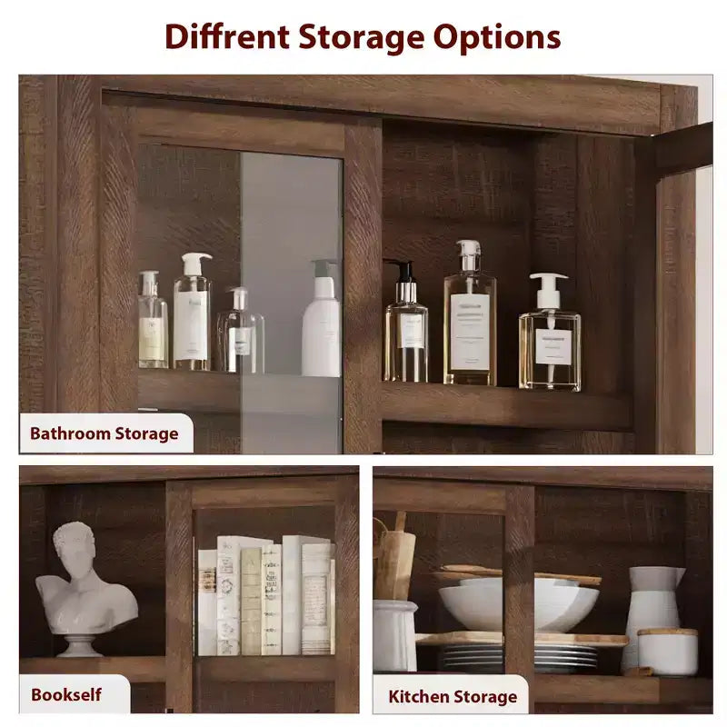 COZONY Tall Kitchen Pantry Cabinet, Farmhouse Wood Storage Cabinet with 4 Doors & Adjustable Shelves, 70 Large Organizer
