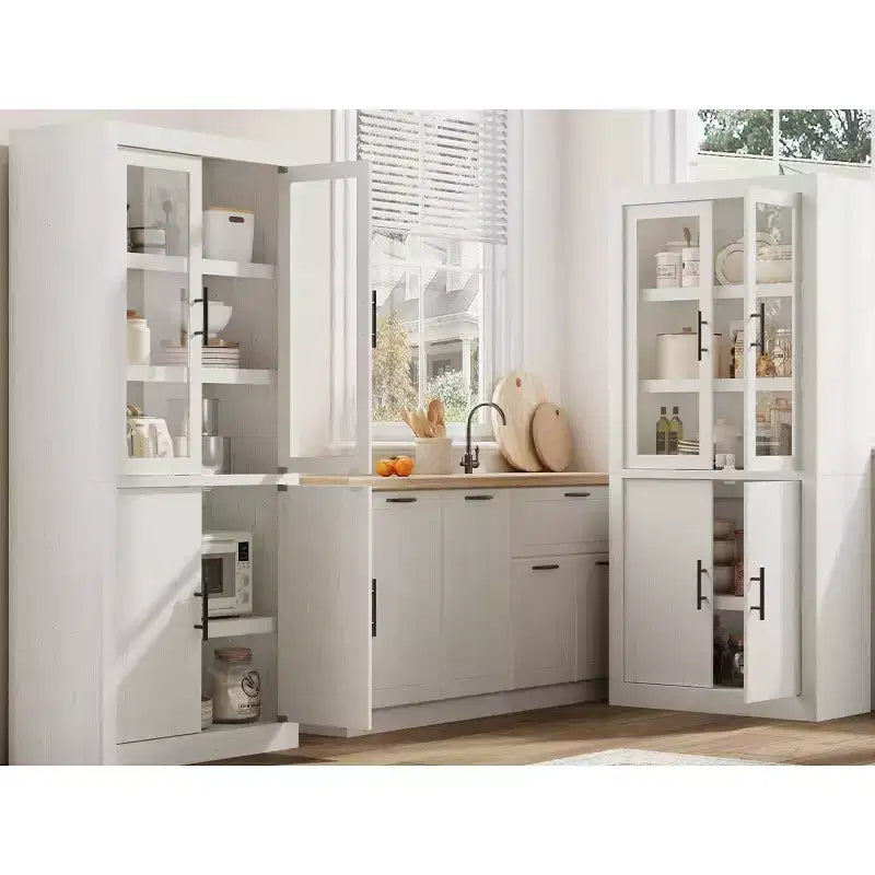 COZONY Tall Kitchen Pantry Cabinet, Farmhouse Wood Storage Cabinet with 4 Doors & Adjustable Shelves, 70 Large Organizer