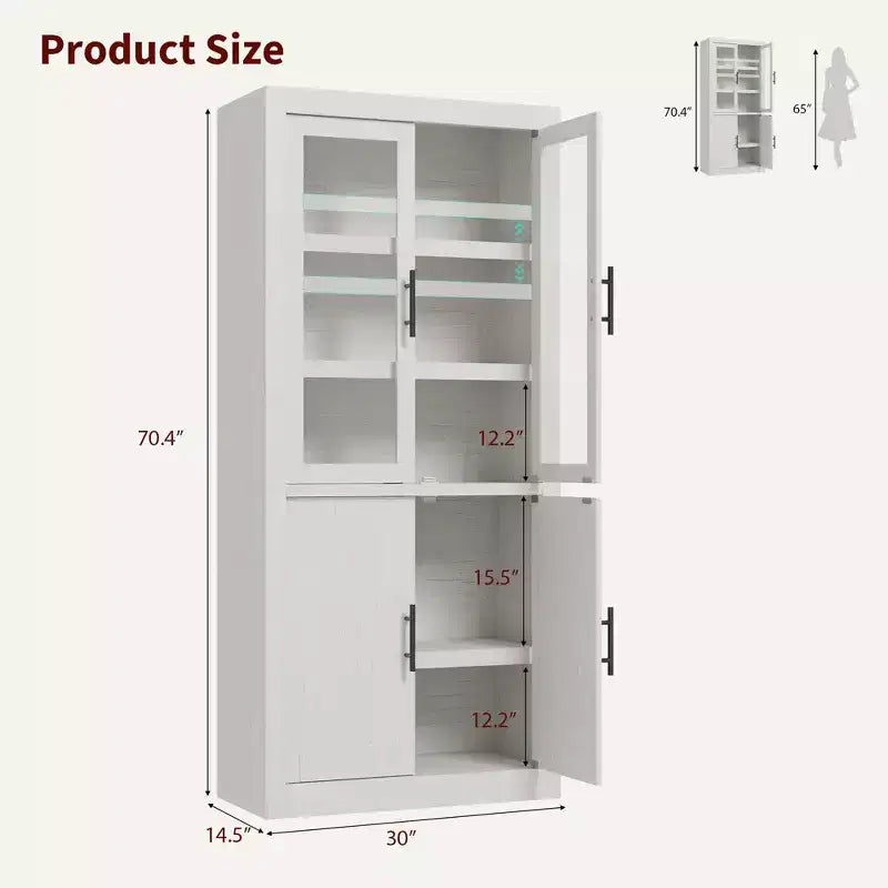 COZONY Tall Kitchen Pantry Cabinet, Farmhouse Wood Storage Cabinet with 4 Doors & Adjustable Shelves, 70 Large Organizer