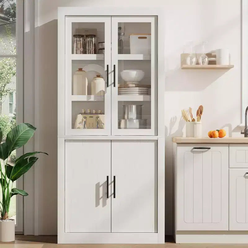 COZONY Tall Kitchen Pantry Cabinet, Farmhouse Wood Storage Cabinet with 4 Doors & Adjustable Shelves, 70 Large Organizer