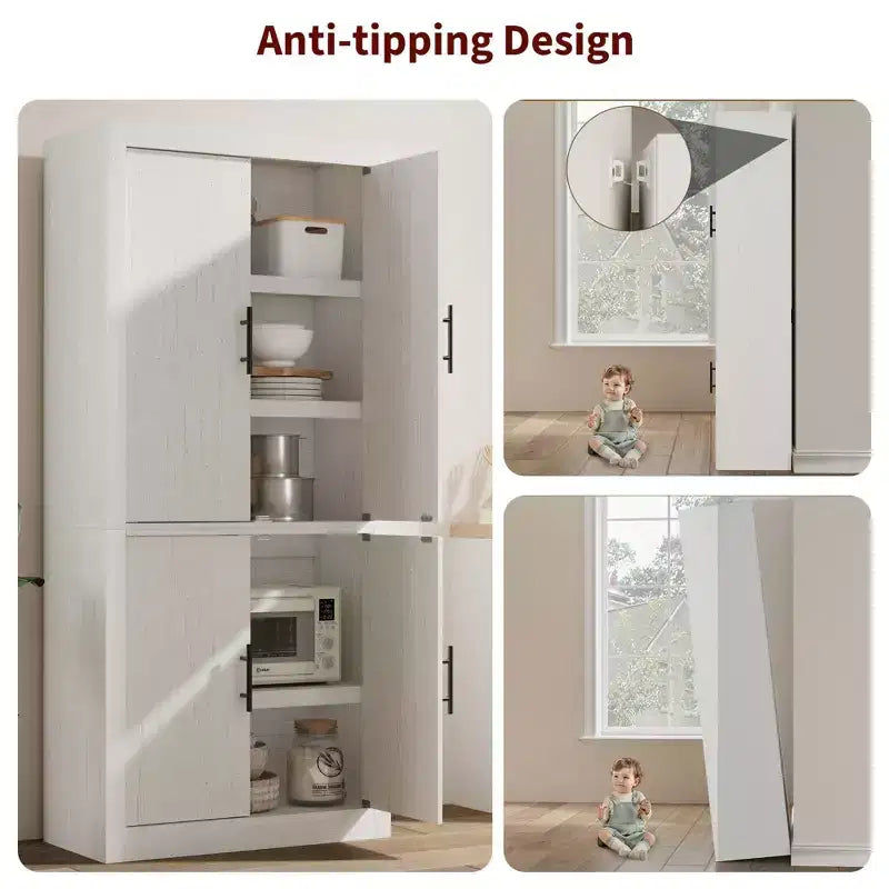 COZONY Tall Kitchen Pantry Cabinet, Farmhouse Wood Storage Cabinet with 4 Doors & Adjustable Shelves, 70 Large Organizer