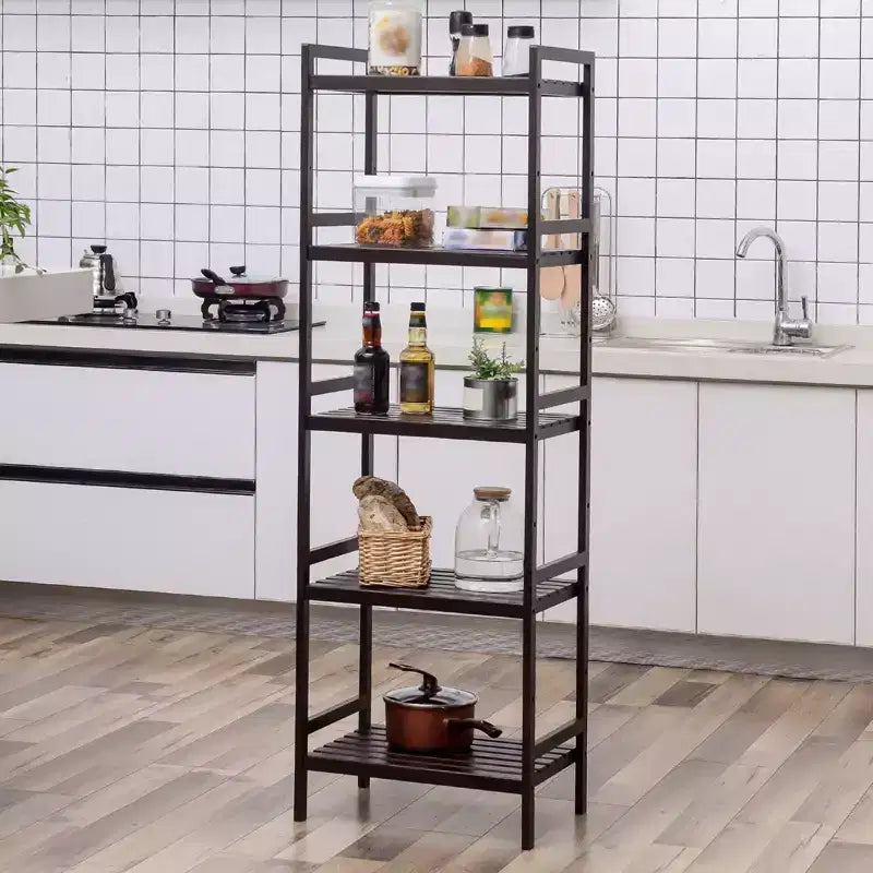 5-Tier Adjustable Storage Shelf, 55.9 Tall Shelving Unit, 9 HeightOptions, 132 lb Total Capacity, for Bathroom, Living Room, Kitchen, Brown