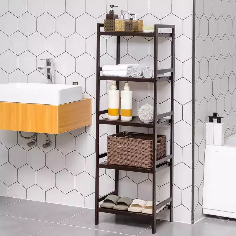 5-Tier Adjustable Storage Shelf, 55.9 Tall Shelving Unit, 9 HeightOptions, 132 lb Total Capacity, for Bathroom, Living Room, Kitchen, Brown