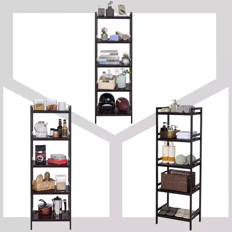5-Tier Adjustable Storage Shelf, 55.9 Tall Shelving Unit, 9 HeightOptions, 132 lb Total Capacity, for Bathroom, Living Room, Kitchen, Brown