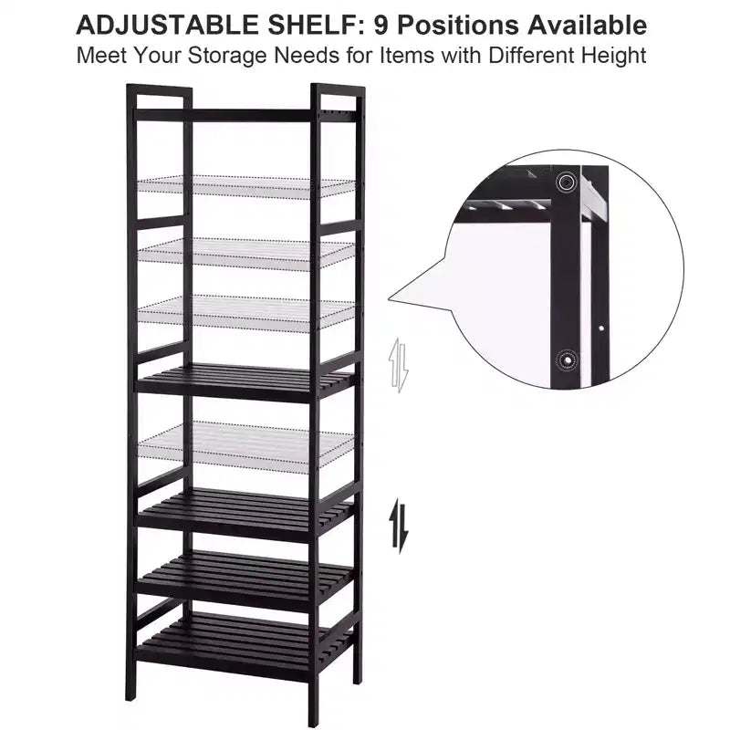 5-Tier Adjustable Storage Shelf, 55.9 Tall Shelving Unit, 9 HeightOptions, 132 lb Total Capacity, for Bathroom, Living Room, Kitchen, Brown