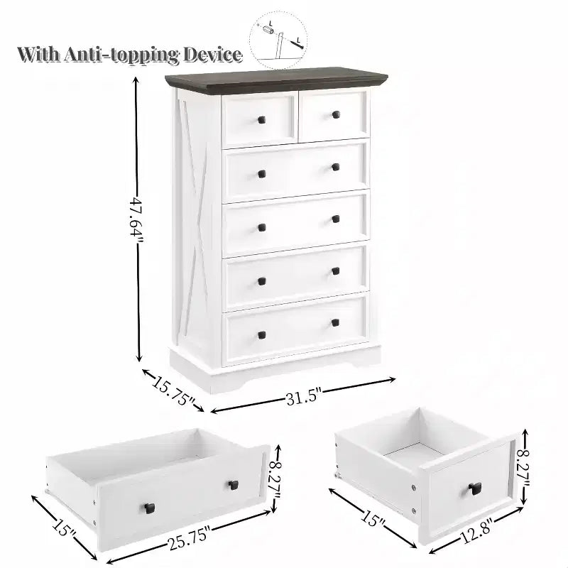 GDFStudio Lyndale Modern 6-Drawer Wood Tall Dresser