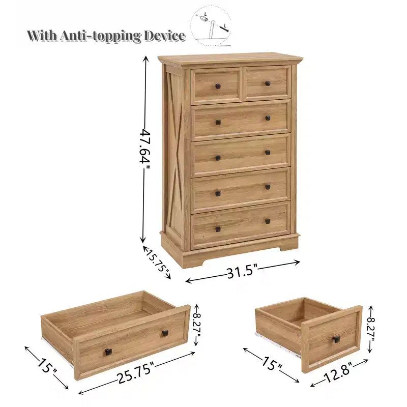 GDFStudio Lyndale Modern 6-Drawer Wood Tall Dresser