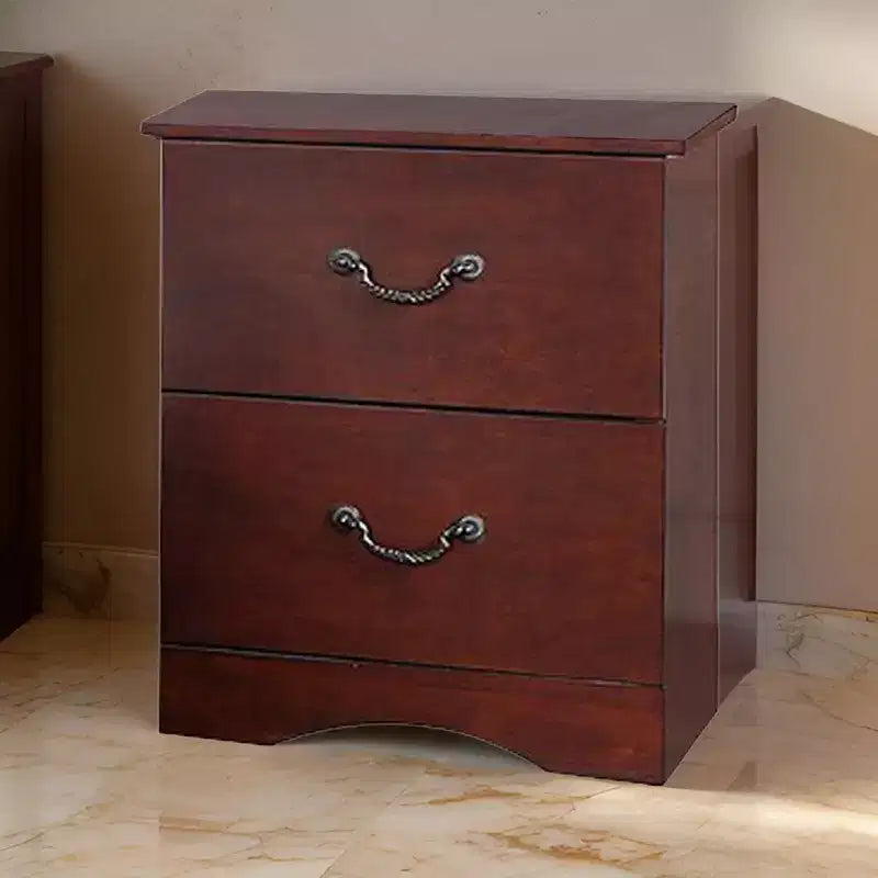 Royal Hampton 27 Inch 2 Drawer Nightstand, Pine Wood, Grain Details, Cherry Brown