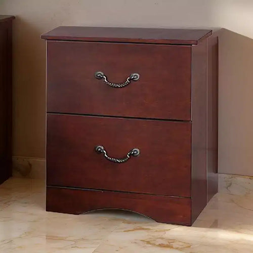 Royal Hampton 27 Inch 2 Drawer Nightstand, Pine Wood, Grain Details, Cherry Brown
