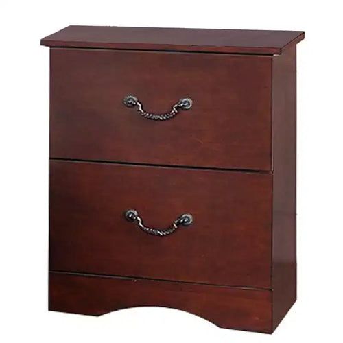 Royal Hampton 27 Inch 2 Drawer Nightstand, Pine Wood, Grain Details, Cherry Brown