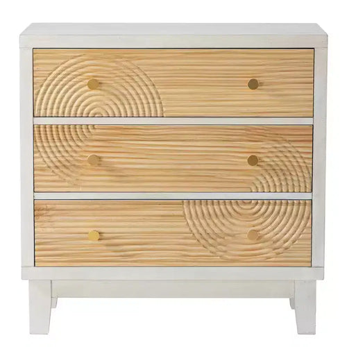 COZAYH 3-Drawer Farmhouse Dresser, Rustic Ring Motif Nightstand, White