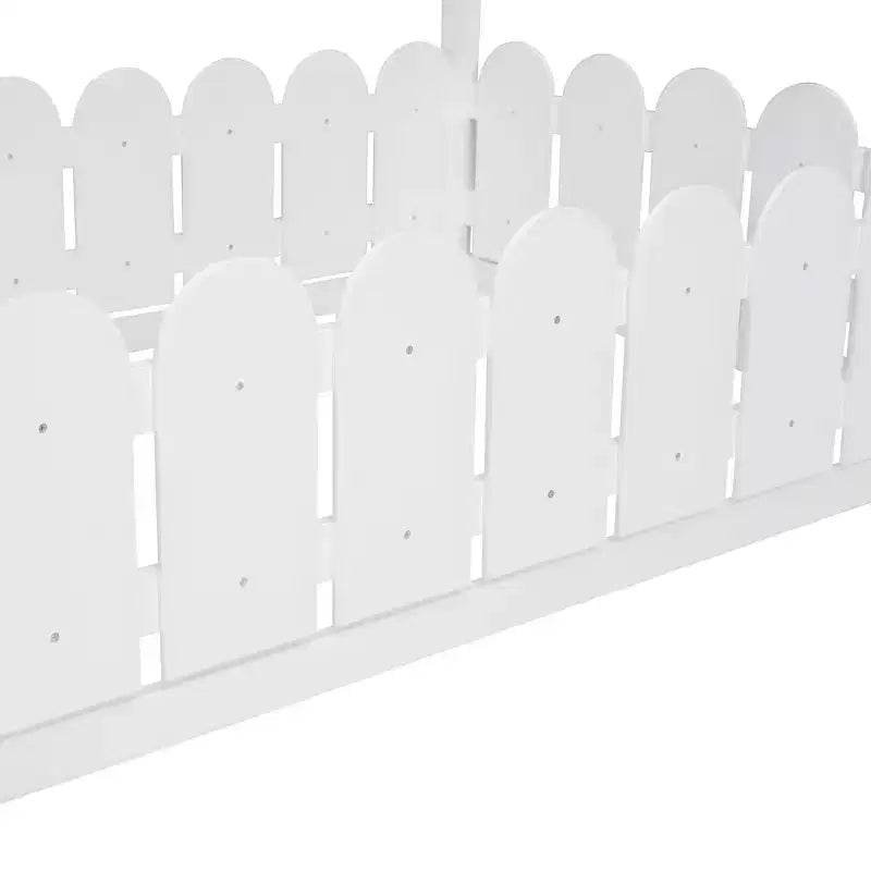 Bellemave Twin House Bed Frame, Wooden Kids Bed with Roof & Fence, Semi-Enclosed Playhouse Design for Girls & Boys, White